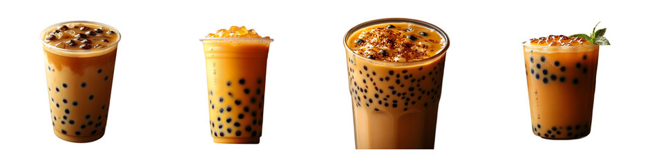 Delicious Bubble Tea Variations with Tapioca Pearls - Isolated on Transparent Background