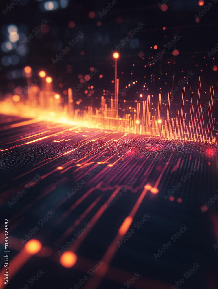 Poster dark corporate gradient background with sharp glowing lines and bright highlights emphasizing digita