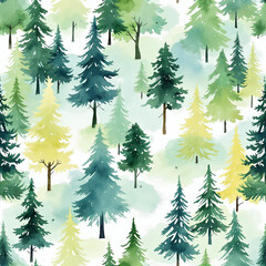 Fototapeta premium Watercolor illustration of seamless pattern with trees, tree pattern, pattern of trees