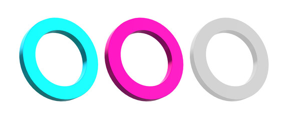 3D icons depicting three rings of blue, pink and white colors on a transparent background.