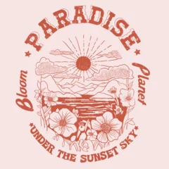 Tropical girl fashion. summer print design. flower hand drawing. paradise under the sunset. vintage retro color print. print design. graphic design. summer t shirt design. t- shirt design.