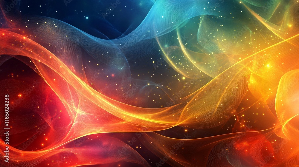Poster colorful abstract waves flowing across space background