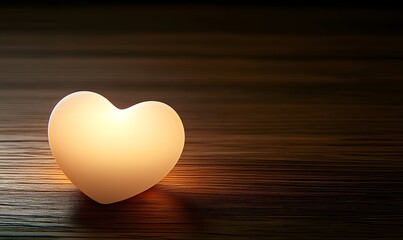 Glowing heart on wooden surface.