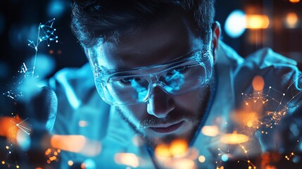 Scientist working with futuristic digital interface in laboratory