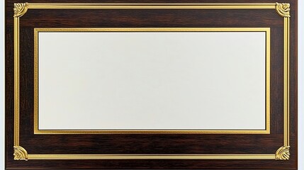 A decorative wooden frame with gold accents, featuring a blank white center, suitable for displaying artwork or photographs.