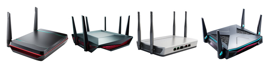 High performance router isolated on transparent background, Set of