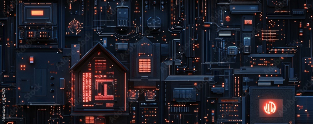 Poster Smart home automation system controlling house functions with futuristic technology