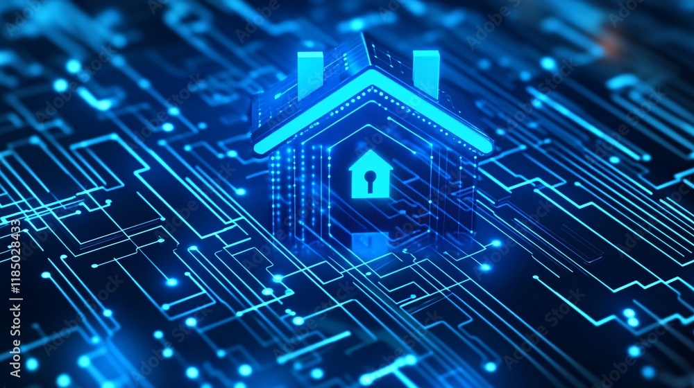 Aufkleber smart home automation system protecting modern house with secure technology
