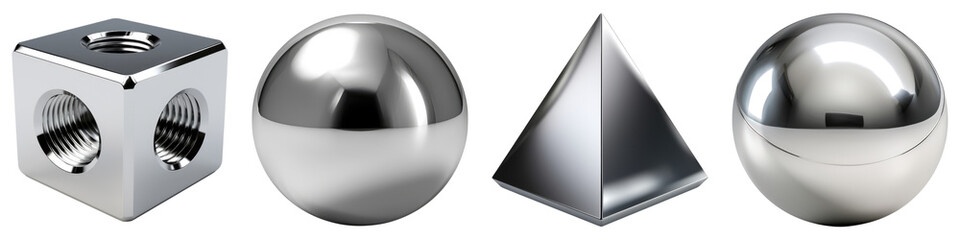 Metal object isolated on transparent background, Set of