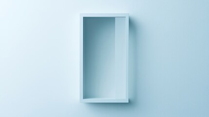 A minimalist empty shelf against a light blue wall, suggesting potential for display or storage.