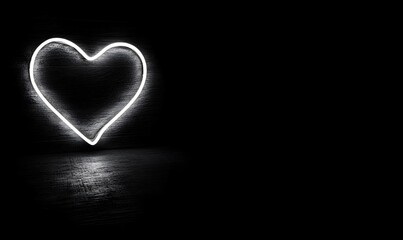 Glowing neon heart shape on dark background.
