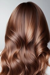 Fototapeta premium professional studio photo of shiny, layered brunette hair with soft waves cascading naturally, shot from the back