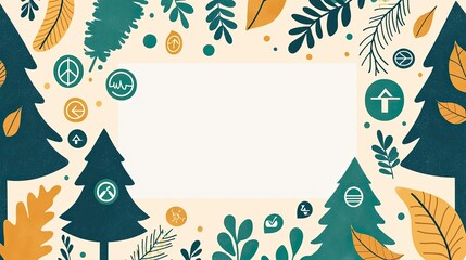 A decorative border featuring various leaves, trees, and nature-themed icons, ideal for environmental projects or presentations.