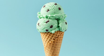 
An ice cream cone stacked with multiple colorful scoops, set against a soft pastel background, radiating sweetness and playful vibes