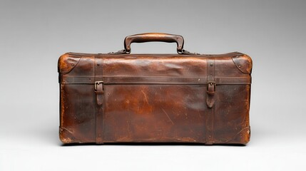 This stylish leather briefcase rests on a smooth grey surface, showcasing its elegant design and rich texture, perfect for professionals who value quality and aesthetics in their gear.