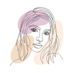 Abstract modern portrait of a beautiful young woman. Line art. Poster. Hand drawn illustration.