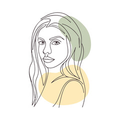 Abstract modern portrait of a beautiful young woman. Line art. Poster. Hand drawn illustration.