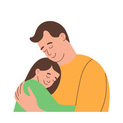 Father and daughter hugging. Happy family concept.  Cute flat illustration.