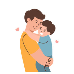 Happy father and son hugging and kissing. Cute flat illustration.