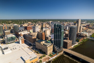 Naklejka premium Aerial view of downtown Grand Rapids, is second largest metropolitan area in Michigan state.