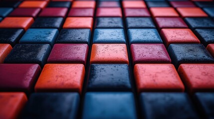 Colorful grunge checkered pattern surface.