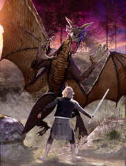Sigurd or Siegfried a legendary hero of Germanic heroic legend, fighting the dragon Fafnir.
