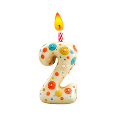 Alfabet 2 Letter Birthday Candle Number 2 on transparent background