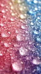 Colorful water droplets on a surface.