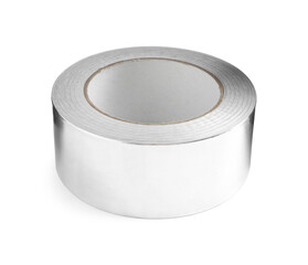 Roll of silver adhesive tape isolated on white