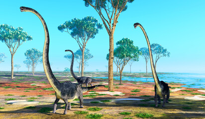 Omeisaurus Sunny Day - Omeisaurus was a herbivorous dinosaur that lived in the Jurassic Period of China. © Catmando