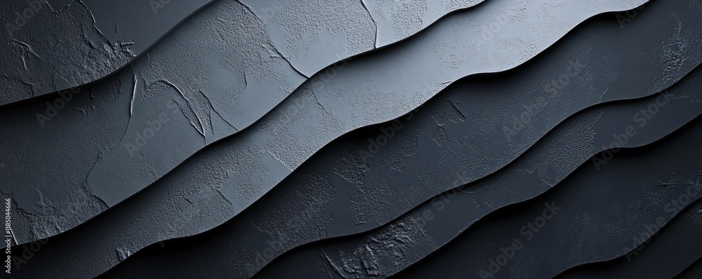 Poster Dark gray wavy concrete layers creating abstract background