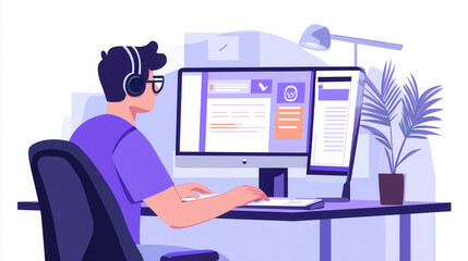 IT Professional Working on Front-End Design, Reviewing Website Layouts and Ensuring Responsiveness in a Clean, Tech-Savvy Workspace