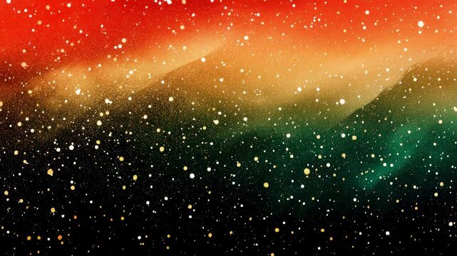 A textured background featuring bold red, black, and green abstract brush strokes, with golden accents