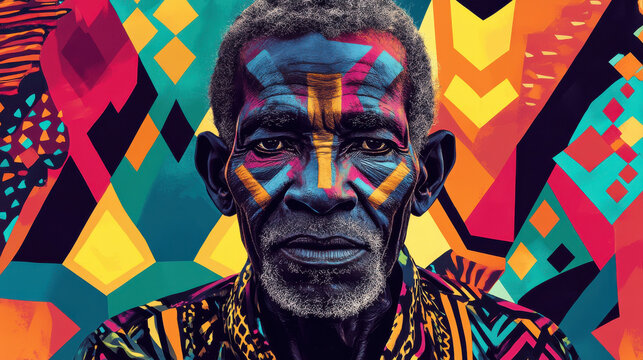 Vibrant tribal-inspired portrait for Black History Month.