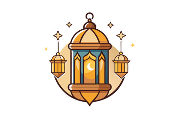 Obraz premium Vector illustration of a Ramadan lantern with crescent moon and stars, symbolizing spirituality, celebration, and Islamic cultural traditions