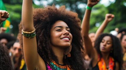 Empowering portrait honoring Afro-Brazilian heritage.