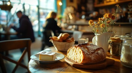 Freshly Baked Bread and Coffee in a Cozy Café Setting