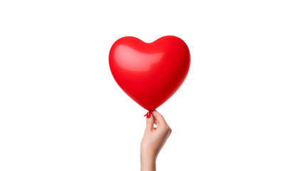 Woman's Hand Holding Red Heart-Shaped Balloon