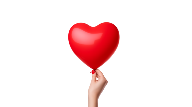 Woman's Hand Holding Red Heart-Shaped Balloon