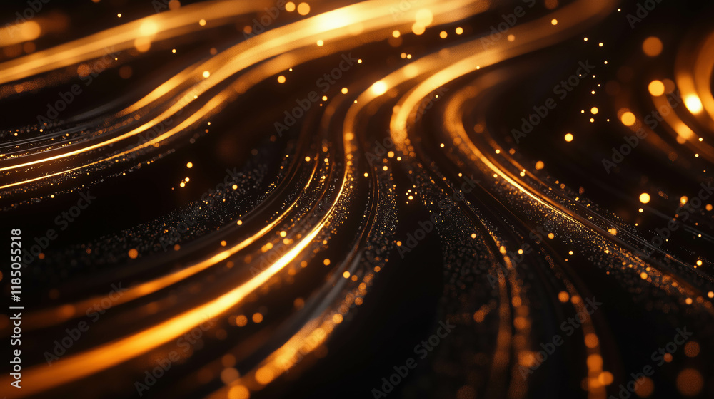 Poster elegant gold glowing lines create an abstract composition on a dark background