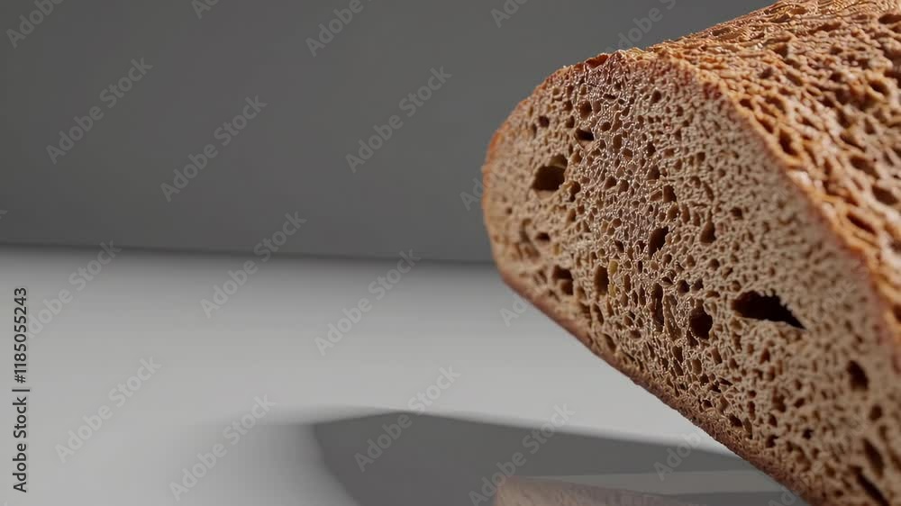Poster slice of bread topped with butter floating in a minimalist setting, creative and unique