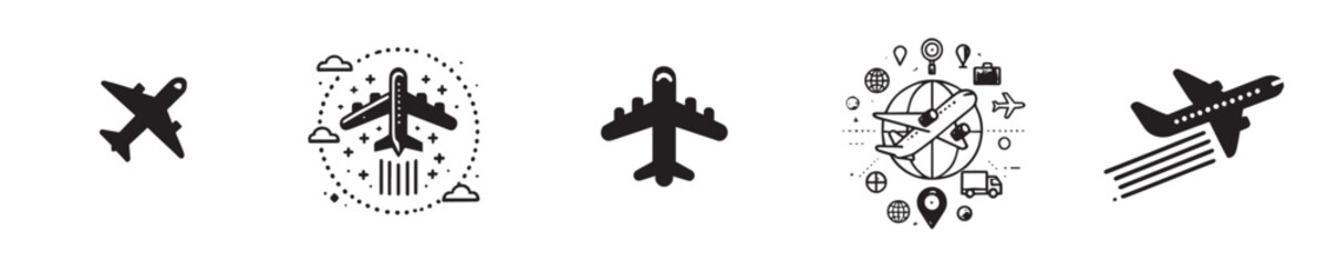 Obraz premium Vector collection of airplane silhouette icons in operation