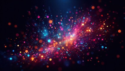 Fototapeta premium colorful bokeh lights, vibrant, blurred circles, abstract, dreamy, festive atmosphere, neon colors, purple pink blue, dark background, sparkle, glowing particles, magical, night sky, celebration, dept