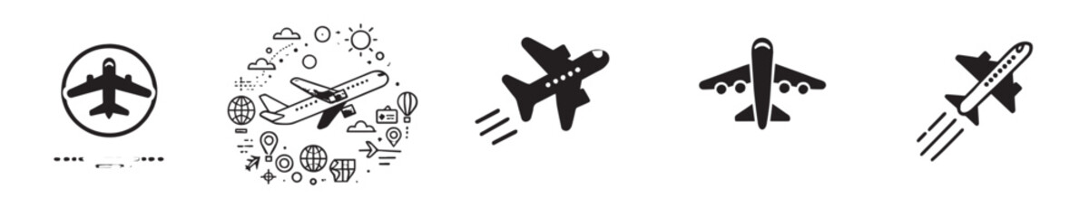 Naklejka premium Vector collection of airplane silhouette icons in operation