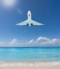 vacation, travel, airline industry, blue sky, arrival, jet, air travel, ocean, tranquil, approach,...