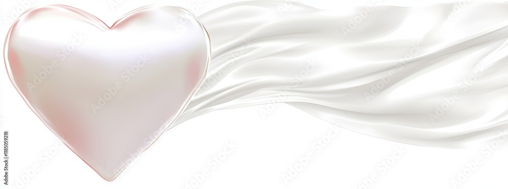 Poster centered on a light background, an abstract elegant seamless pattern of 3d white rippled hearts with