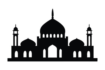 Islamic Mosque Silhouette Elegant Black Vector Illustration Featuring Domes and Minarets - Ideal for Ramadan, Eid, Religious Themes, Architecture Designs, Spiritual Graphics, and Cultural Art Projects