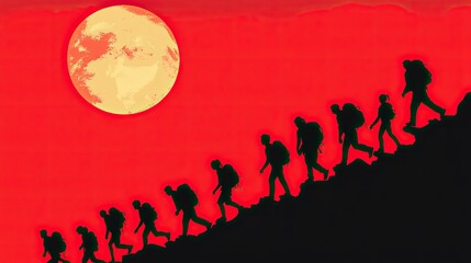 Fototapeta premium Hikers Climbing Mountain Silhouette