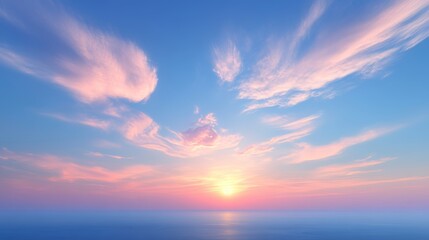 Naklejka premium Serene Sunset: Natural Beauty, Atmospheric Tranquility, Sky Inspiration, and Scenic Landscapes