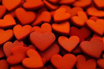 Obraz premium In a chaotic layout, red paper hearts form a romantic event's background, suitable for Valentine's Day, holiday card